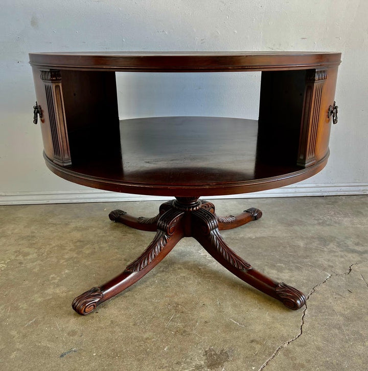 English Leather Top Drum Table C. 1930’s