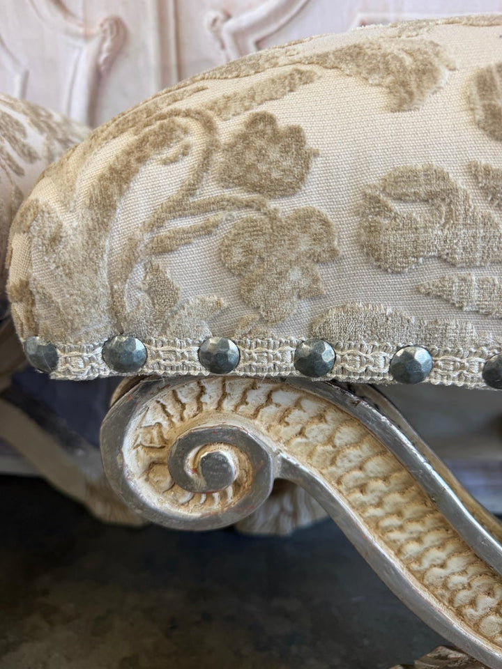 Pair of Italian Venetian Baroque Curule Stools - Hand - Carved Silvered Gilt