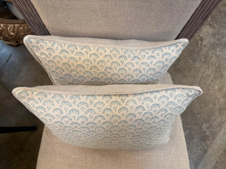 Artisan Crafted Blue Motif Decorative Pillows in Printed Linen