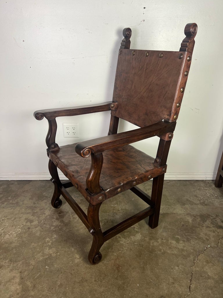 Set of Ten Spanish Leather Dining Chairs C. 1940's