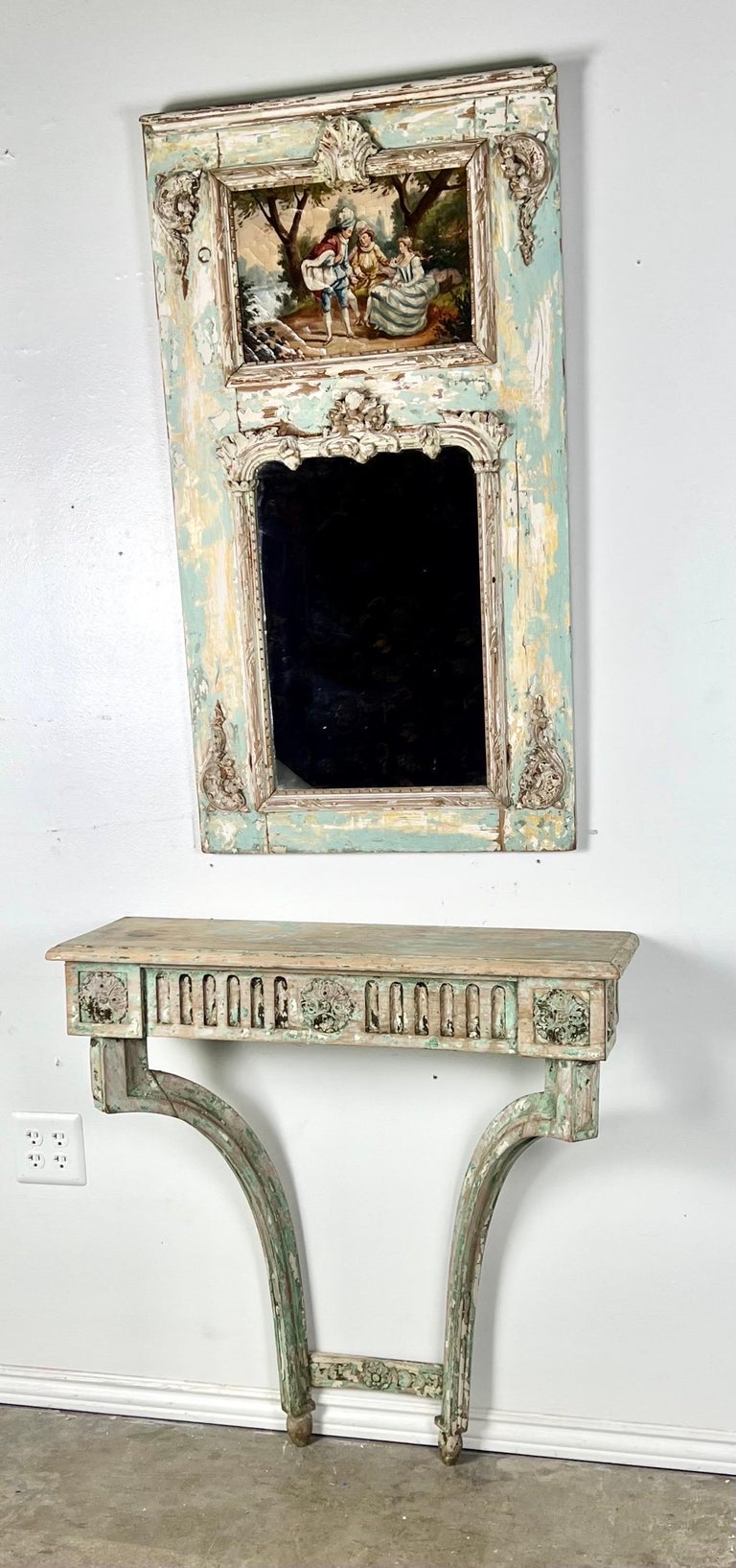 French Louis XVI Style Painted Console and Mirror