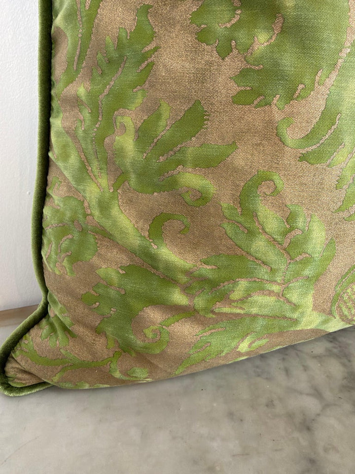 Mariano Fortuny Glicine Patterned Pillows, Moss Green &amp; Gold Damask