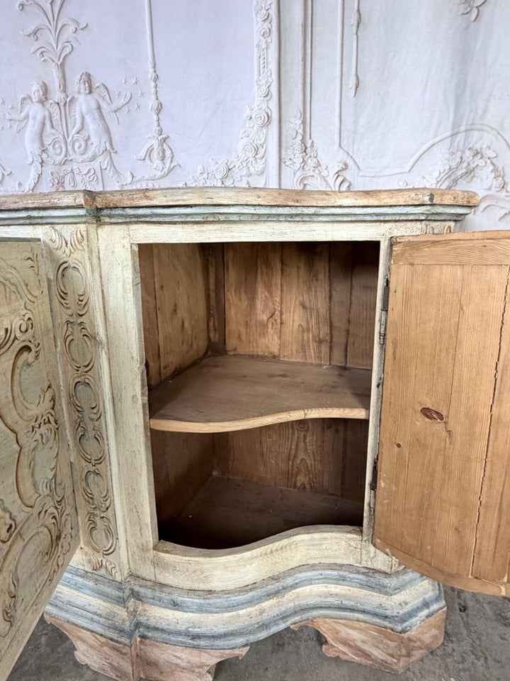 Italian Rococo Painted Serpentine Credenza with Floral Cartouches