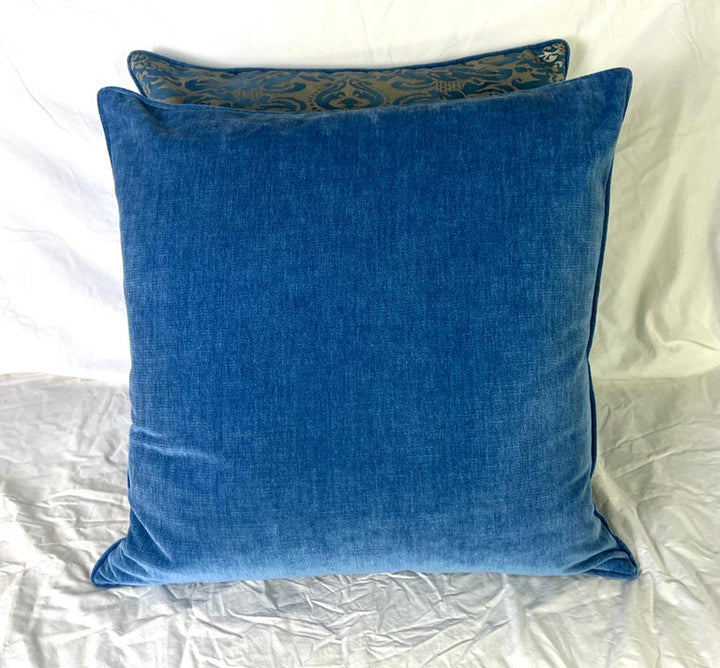 Pair of Vibrant Blue & Gold Metallic Fortuny Textile Pillows