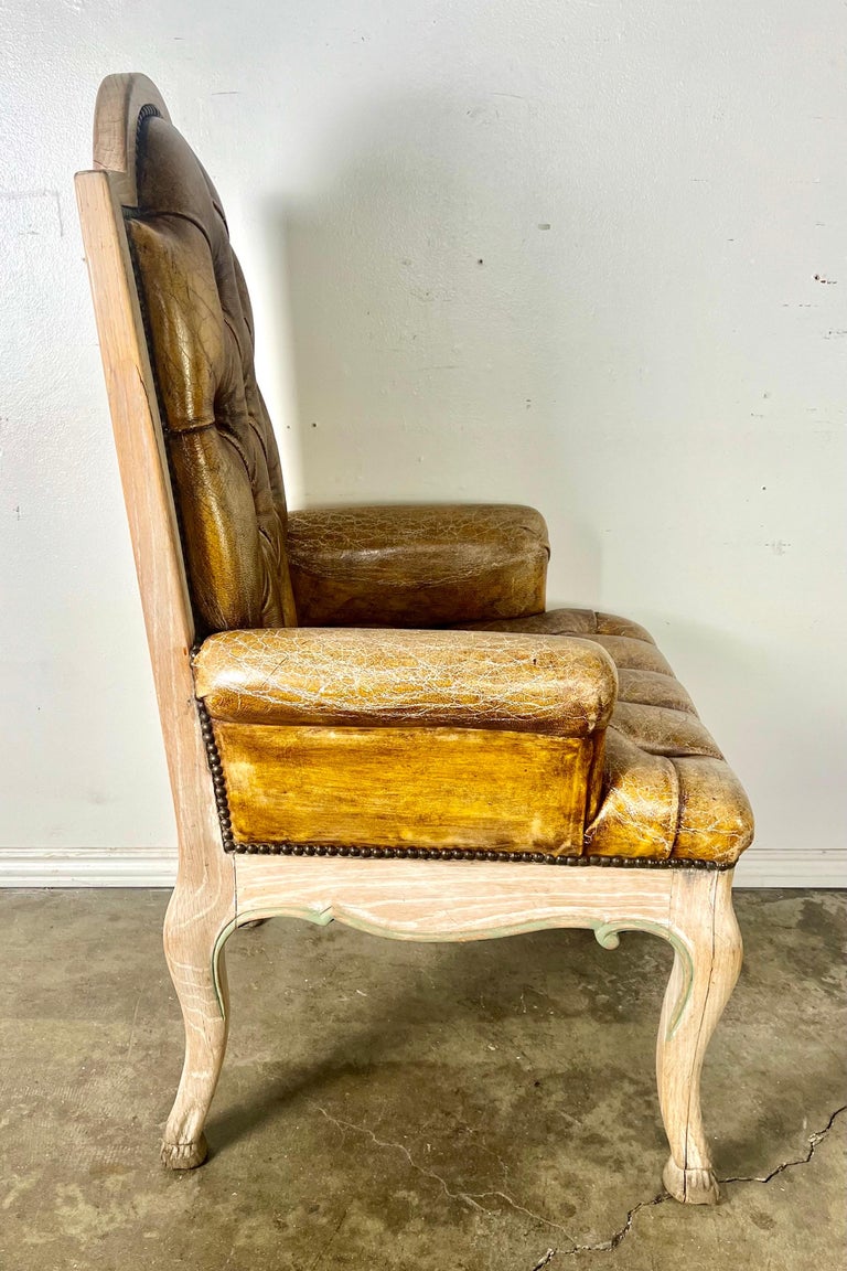 Set of Eight French Leather Tufted Dining Chairs C. 1940