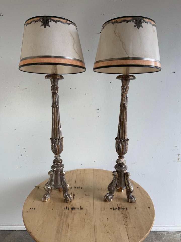 Pair of 19th Century Candlestick Lamps w/ Parchment Shades