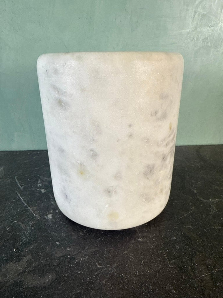 Hand-Carved Alabaster Cylinder Vessel / Urn with Soft Veining