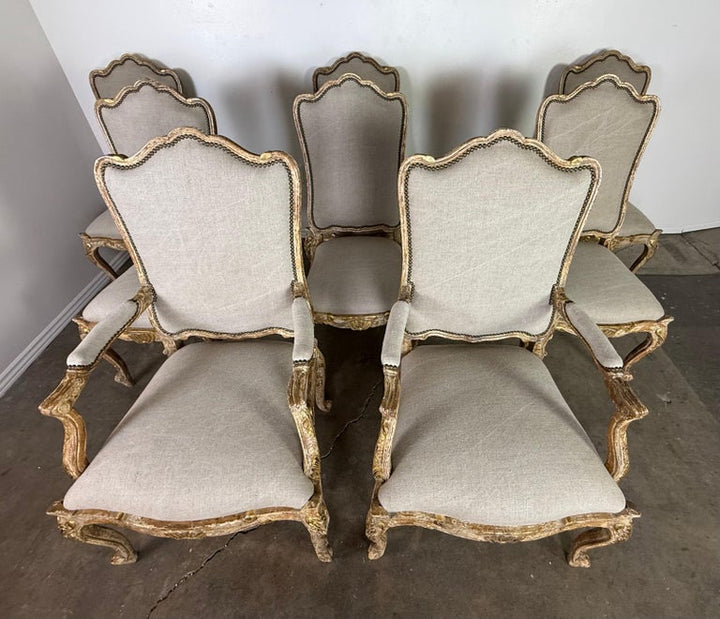 Set of Eight 18th-Century Style French Louis XV Carved & Giltwood Dining Chairs