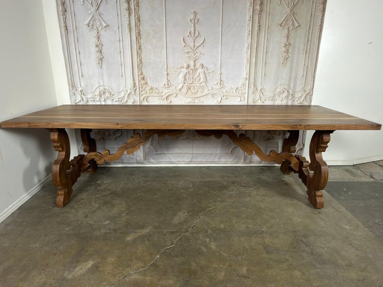 .Monumental Spanish Baroque Walnut Trestle Dining Table by Miamar Home