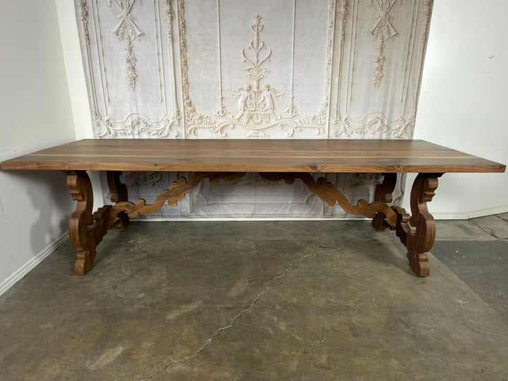 .Monumental Spanish Baroque Walnut Trestle Dining Table by Miamar Home