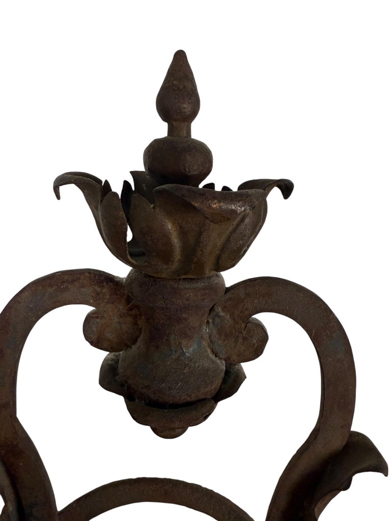 Pair of Antique Wrought Iron Two-Light Lamps