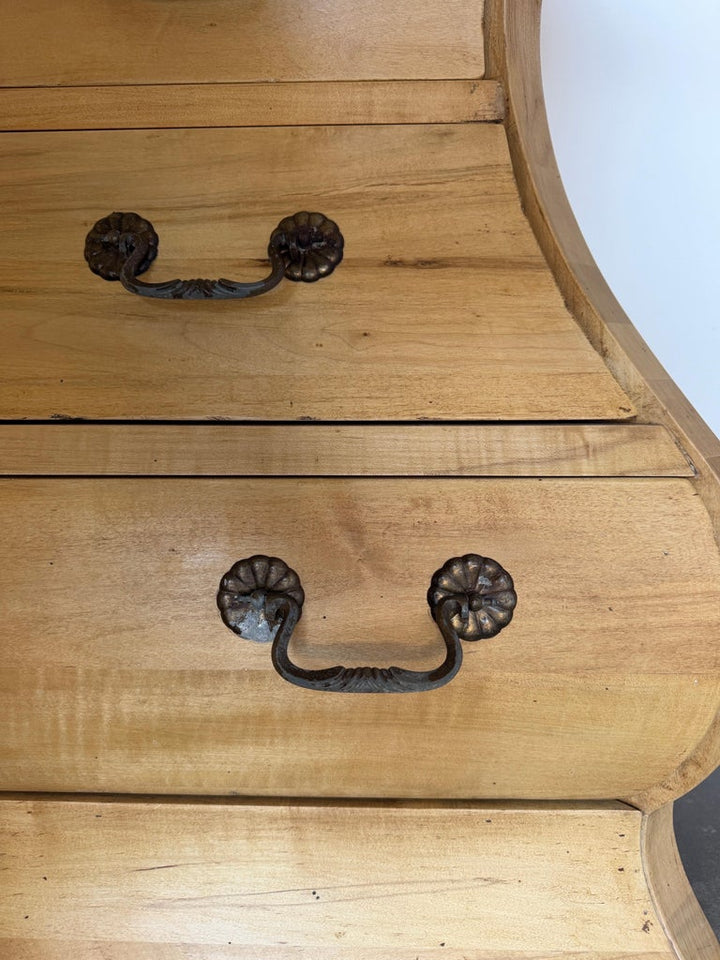 A Sculptural Dutch Bombe Commode in Bleached Maple