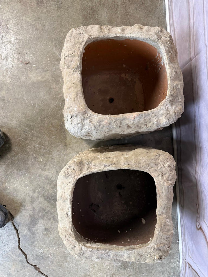 Pair of Terra Cotta Planters with Organic Sculptural Form