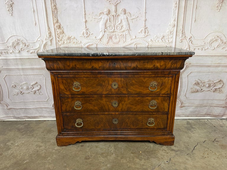 Antique French Louis Philippe Burl Walnut Commode-Marble Top