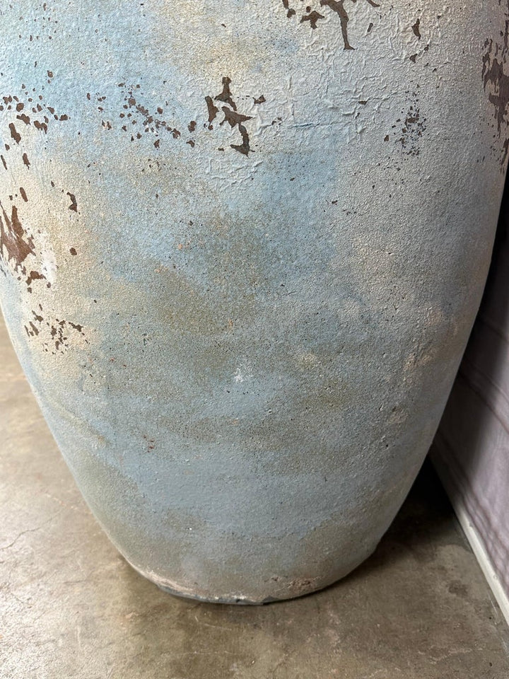 Pair of Large Atelier Vierkant Style Planters - Ocean Blue Patina Barrel Pots