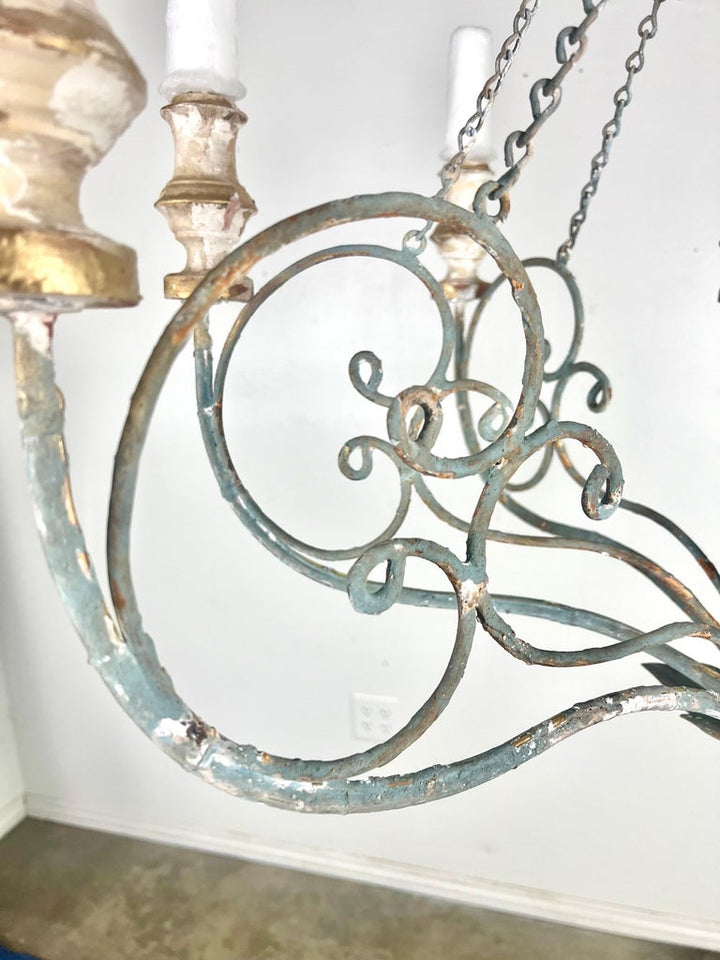 Custom Eight Light Wood & Iron Painted Chandelier by Melissa Levinson