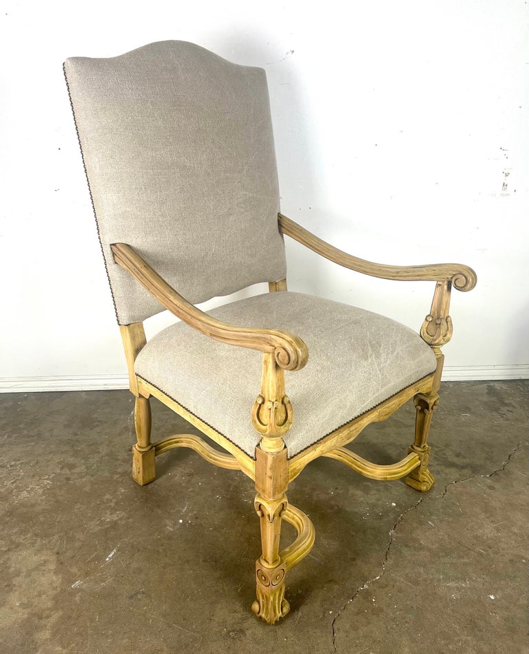 Set of Ten French Provincial Linen Upholstered Dining Chairs