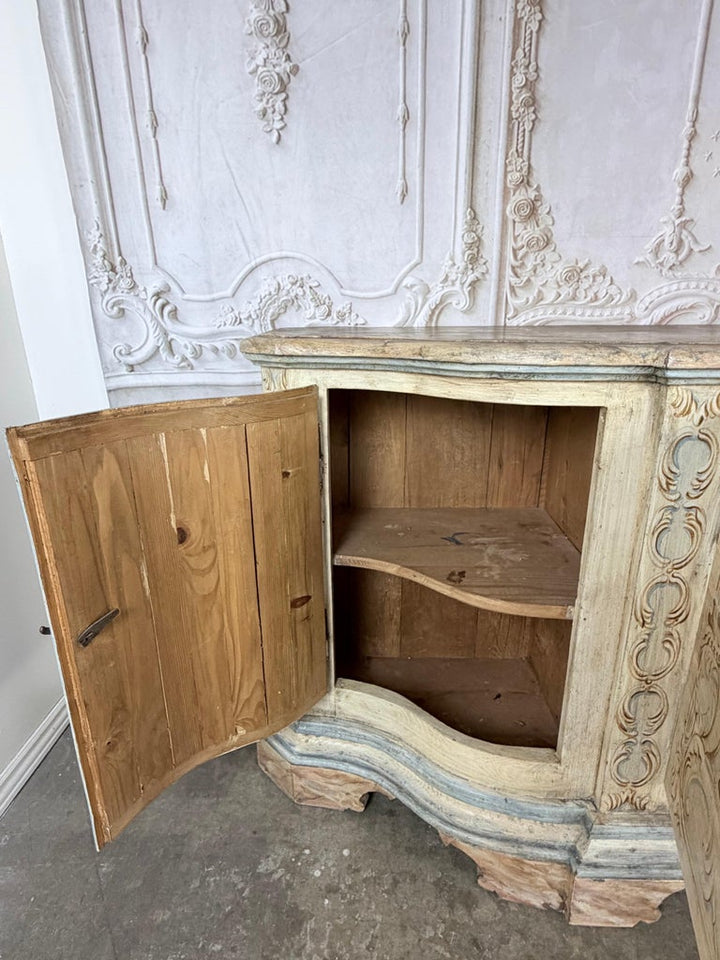 Italian Rococo Painted Serpentine Credenza with Floral Cartouches
