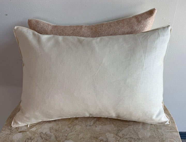 Pair of Custom Printed Linen Pillows in Terracotta and Ivory
