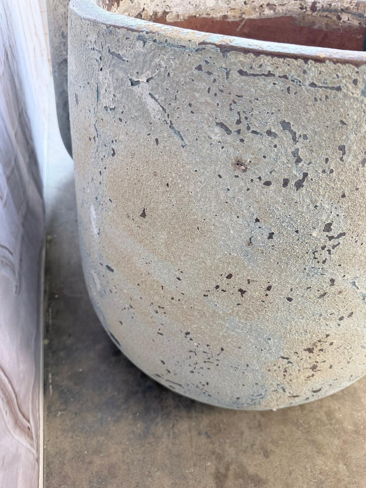 Pair of Large 20th Century Pitted Limestone-Finish Terra Cotta Planters