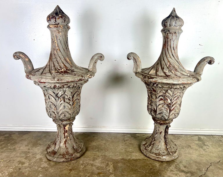 Pair of 19th C. Italian Carved Painted Finials