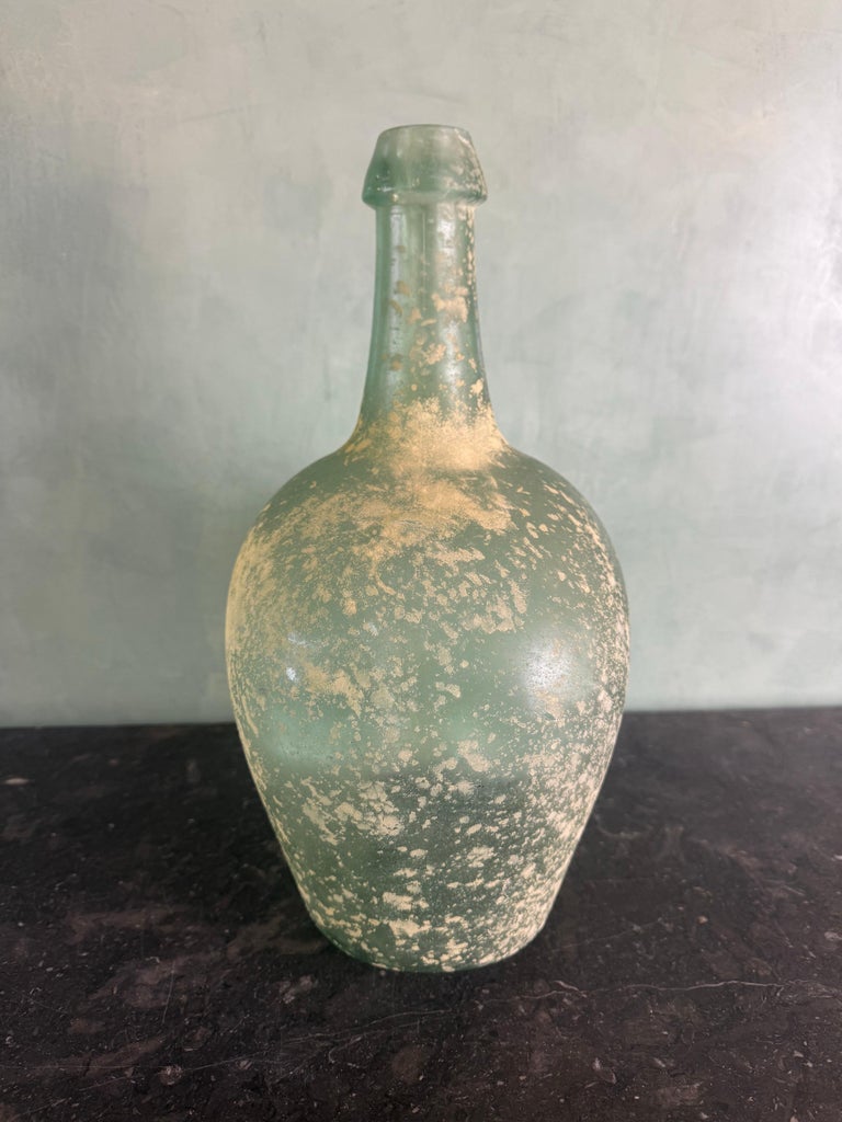 Spanish Hand-Blown Seafoam Glass Vessel with Weathered Patina Finish