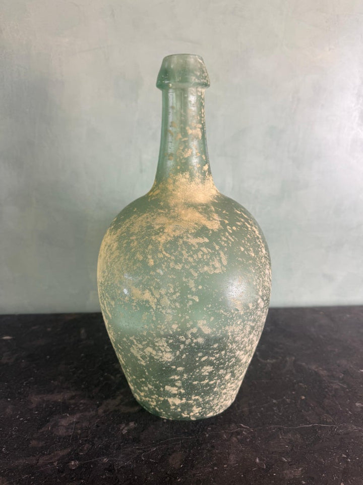 Spanish Hand-Blown Seafoam Glass Vessel with Weathered Patina Finish