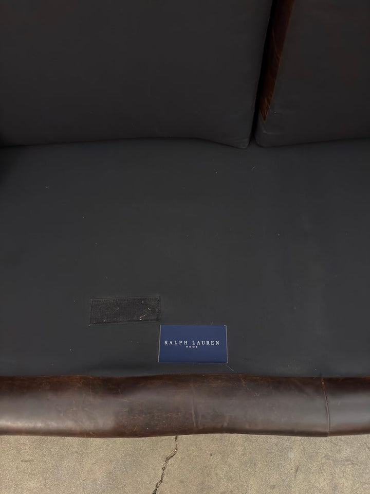 Ralph Lauren Home "Belmont" Hand-Carved Leather Camelback Sofa With Scroll Arms