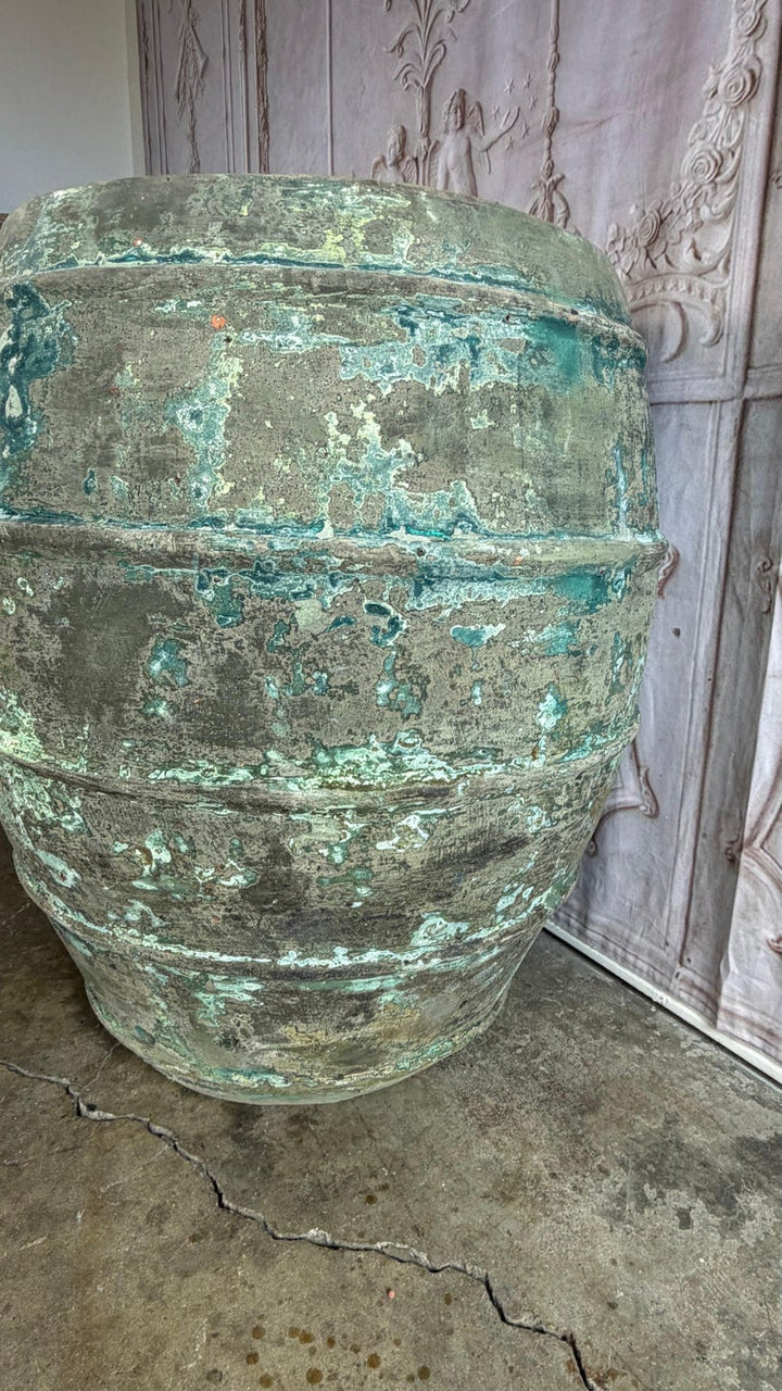 Mediterranean barreal Jars - Verdigris Patinated Terracotta Olive Vassels