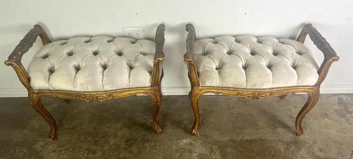 Pair of French Louis XV Style Gilt Wood Benches