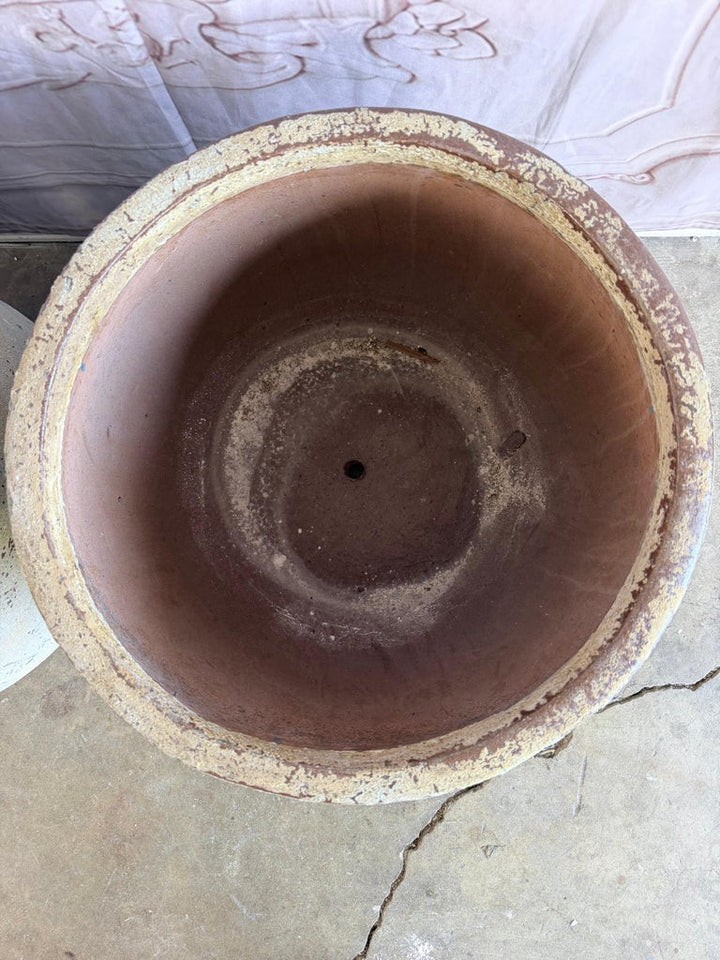 Pair of Large 20th Century Pitted Limestone-Finish Terra Cotta Planters