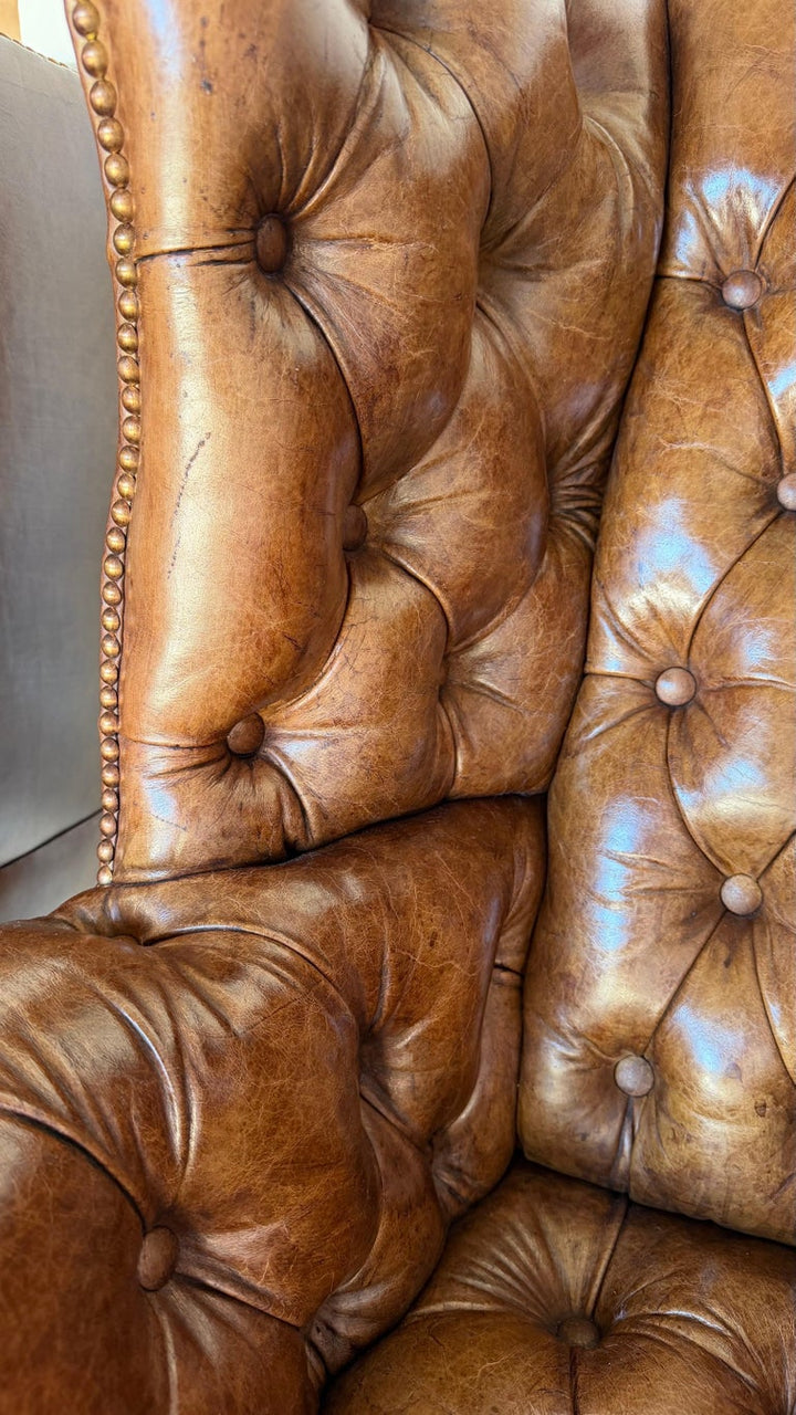 Georgian Wingback Armchairs, Leather Upholstery, Circa 1940s