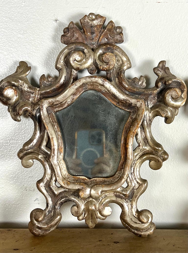 Pair of Italian Scrolled Silver Leaf Baroque Style Mirrors