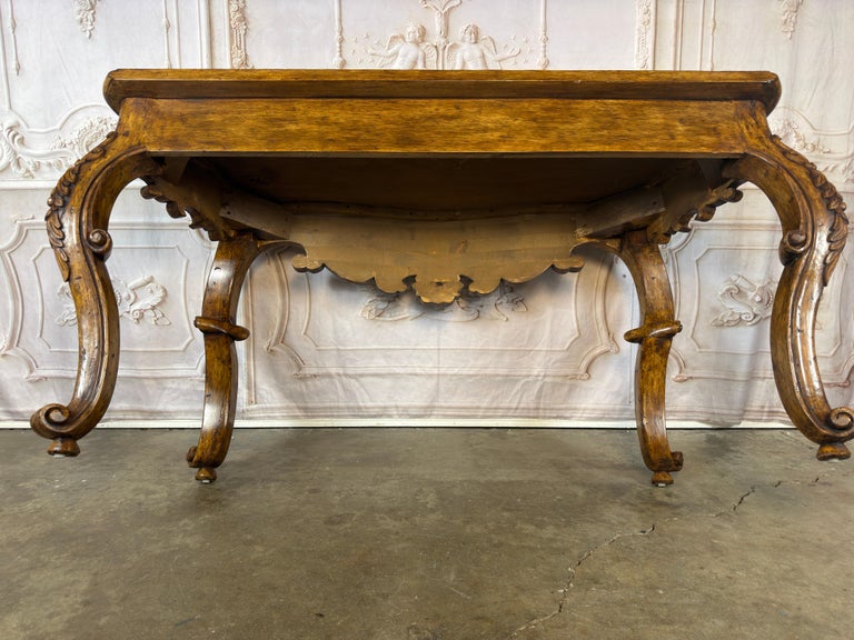 Italian Rococo Style Hand- Carved Walnut Console Table