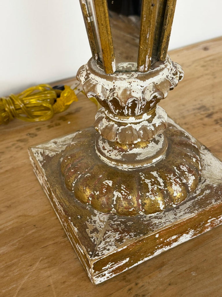 Vintage Italian Mirrored Obelisk Table Lamps, Giltwood, 1940s-50s