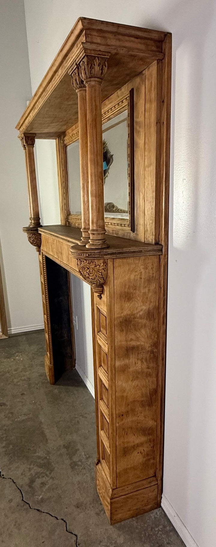 Antique Continental Architectural Wood Fireplace Mantel, 19th Century