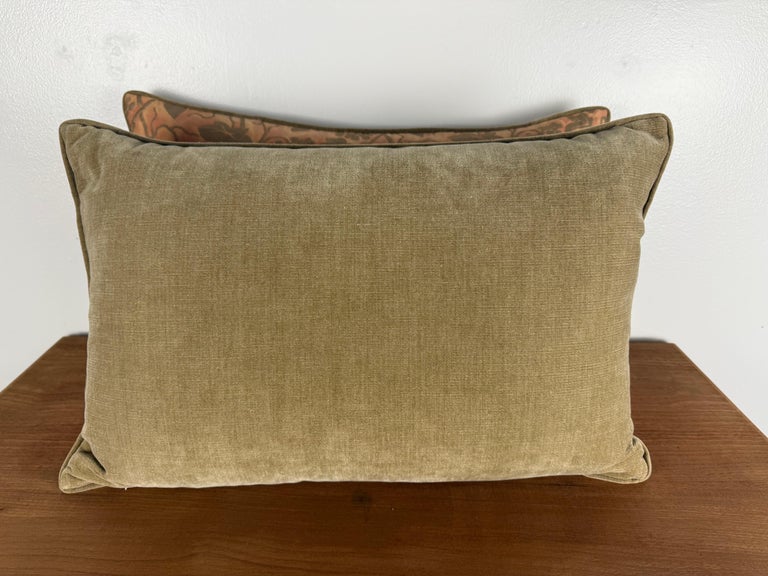 Pair of Authentic Fortuny “Vine & Grapes” Pattern Pillows in Coral and Gold