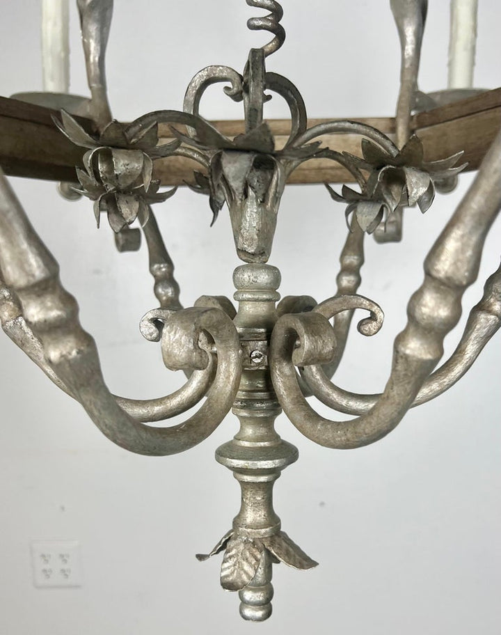 Monumental Two-Tiered 12-Light Silvered Chandelier w/ Crown