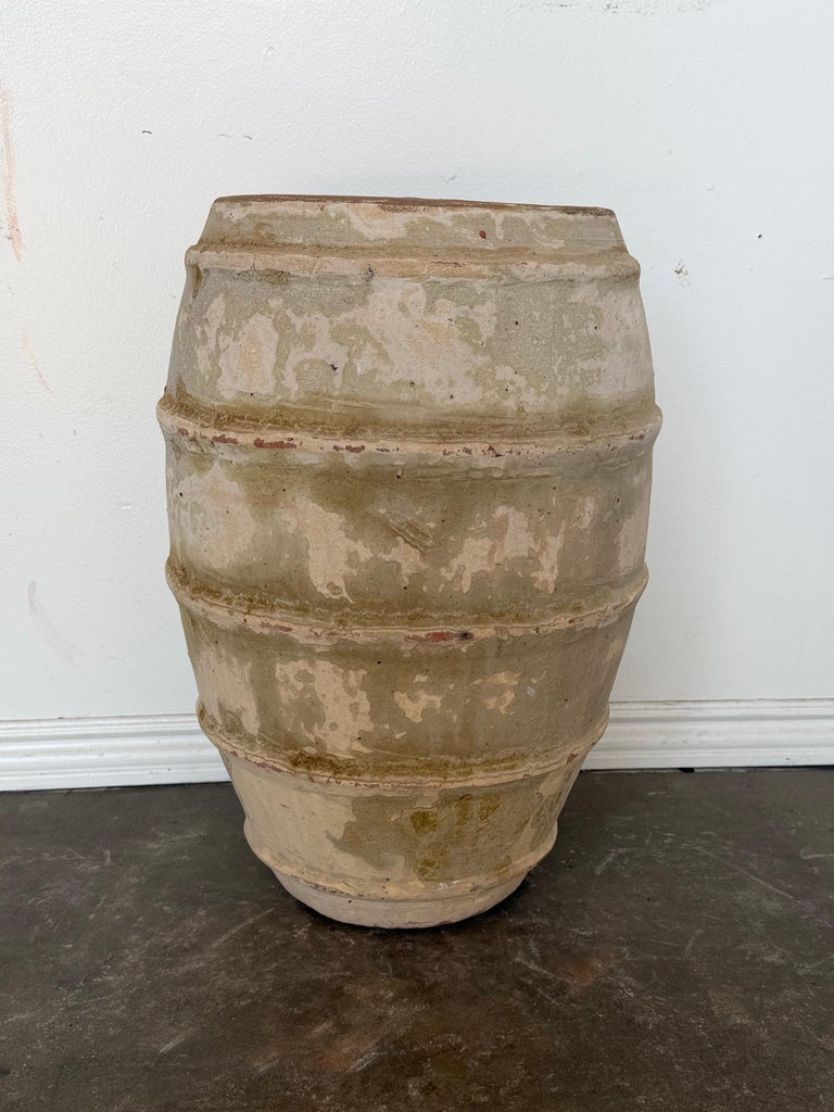 Vintage Barrel Form Terracotta Planter - Ribbed Olive Jar