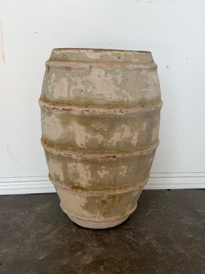Vintage Barrel Form Terracotta Planter - Ribbed Olive Jar