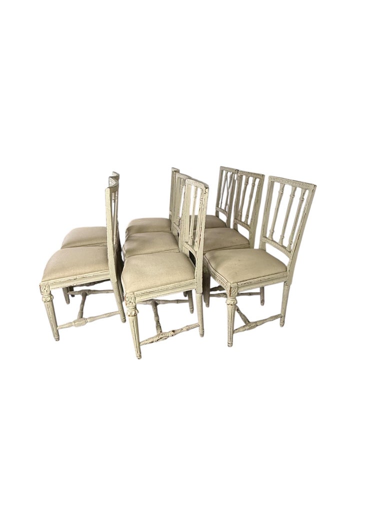 Set of Eight Swedish Gustavian Style Dining Chairs, 19th Century