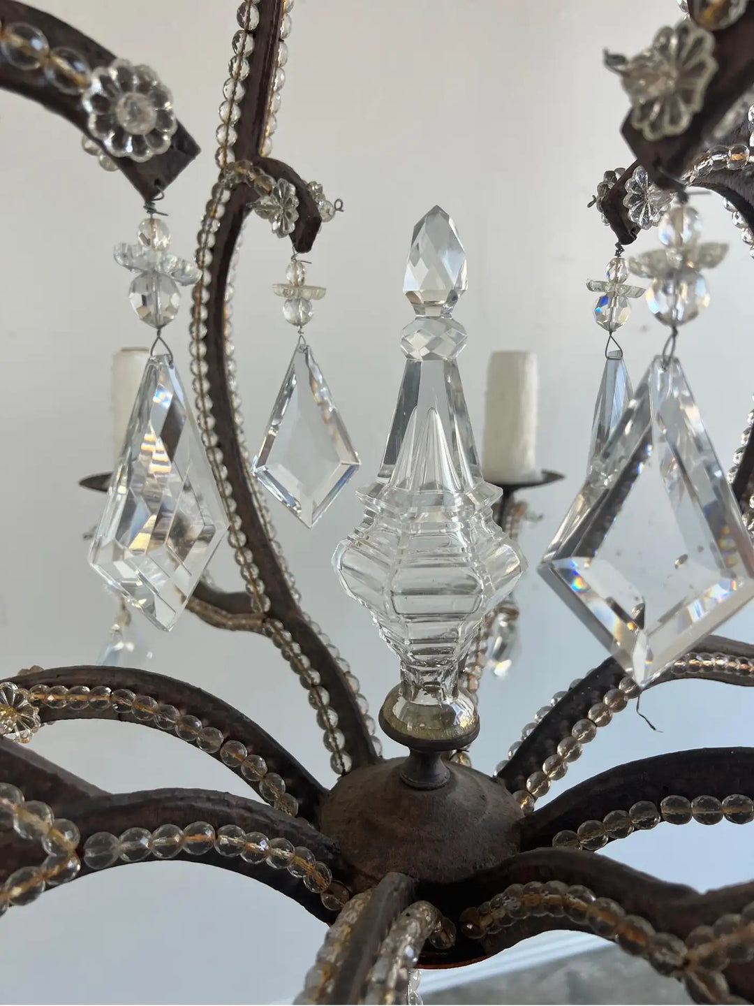 Wrought Iron Crystal Beaded Chandelier