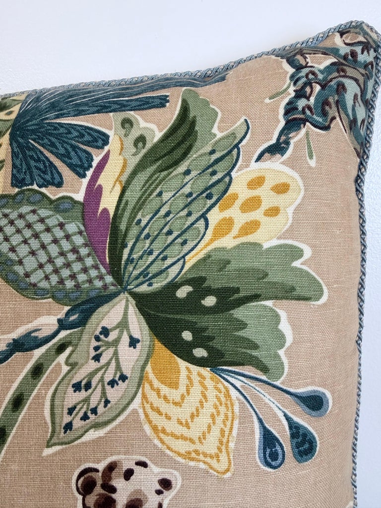 Designer Linen Throw Pillow in Exotic “Braganza” Jungle Print with Leopard Motif