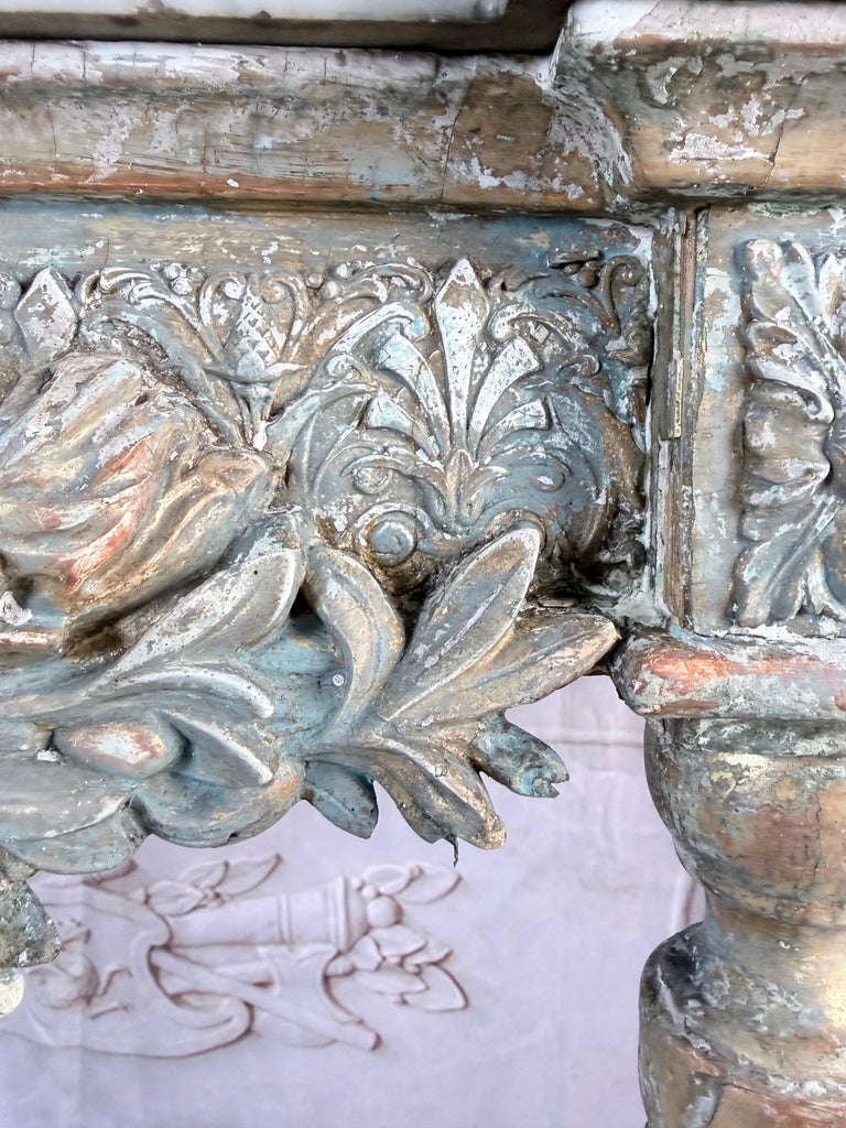 French Louis XVI Painted Gesso & Giltwood Console Table with Shaped Marble Top