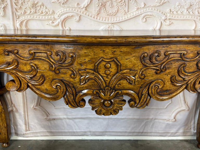 Italian Rococo Style Hand- Carved Walnut Console Table