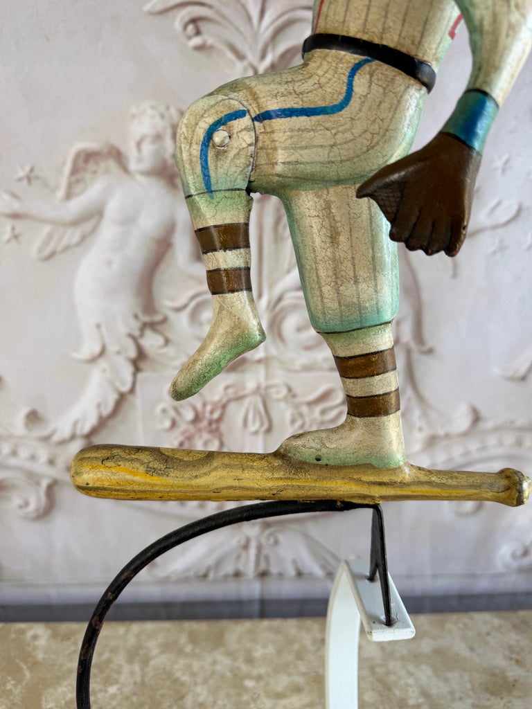 Vintage Folk Art Balancing Baseball Player Kinetic Sculpture