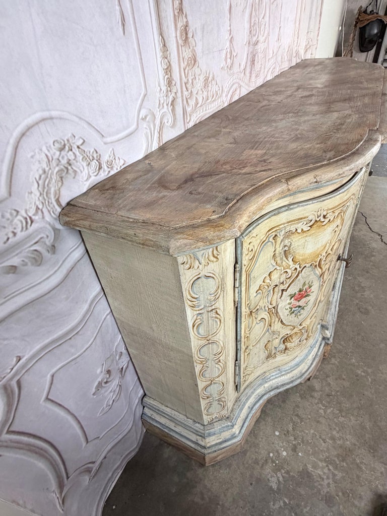 Italian Rococo Painted Serpentine Credenza with Floral Cartouches
