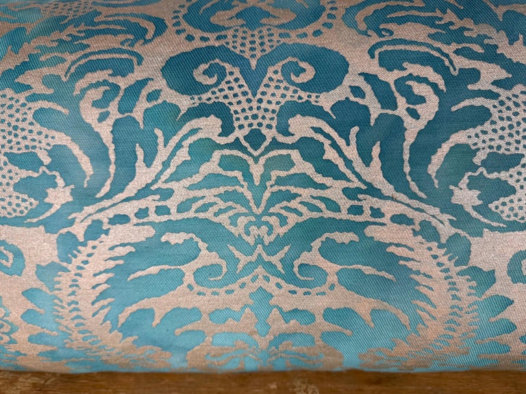 Pair of  Fortuny Style Textile Pillows with Blue Silk Backs