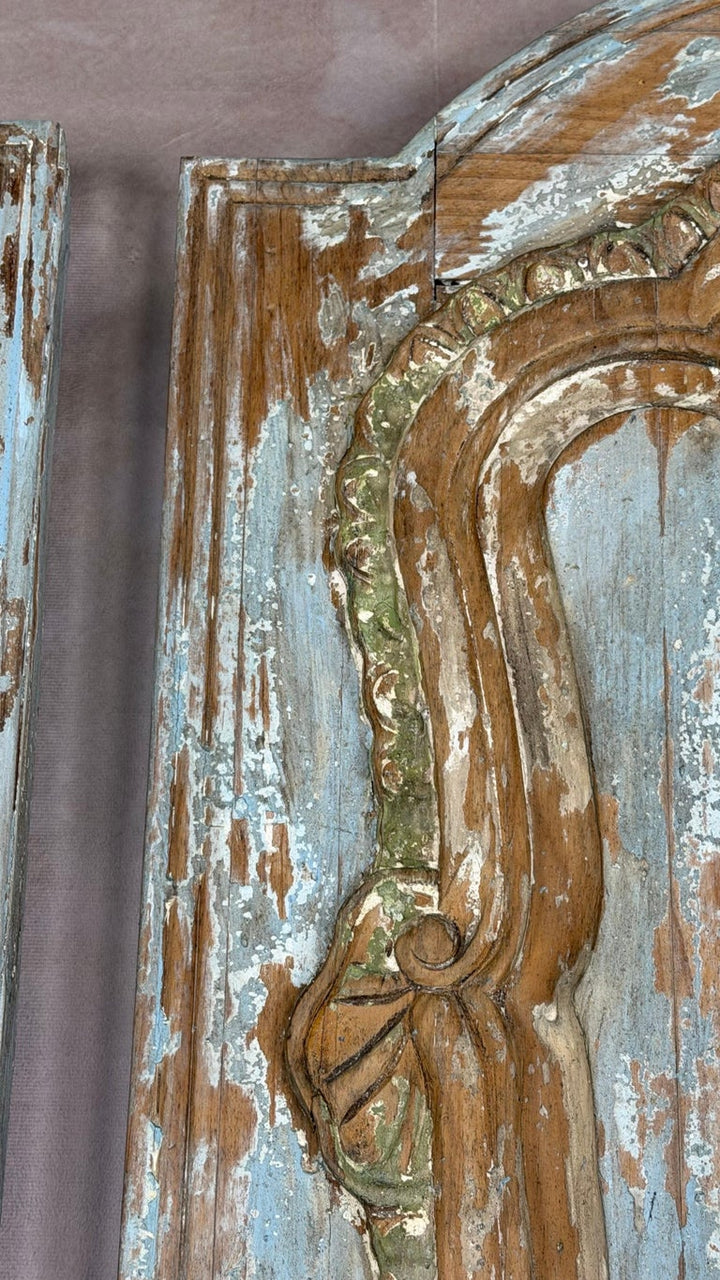 19th Century French Louis XV Rococo Doors with Distressed Wood Finish