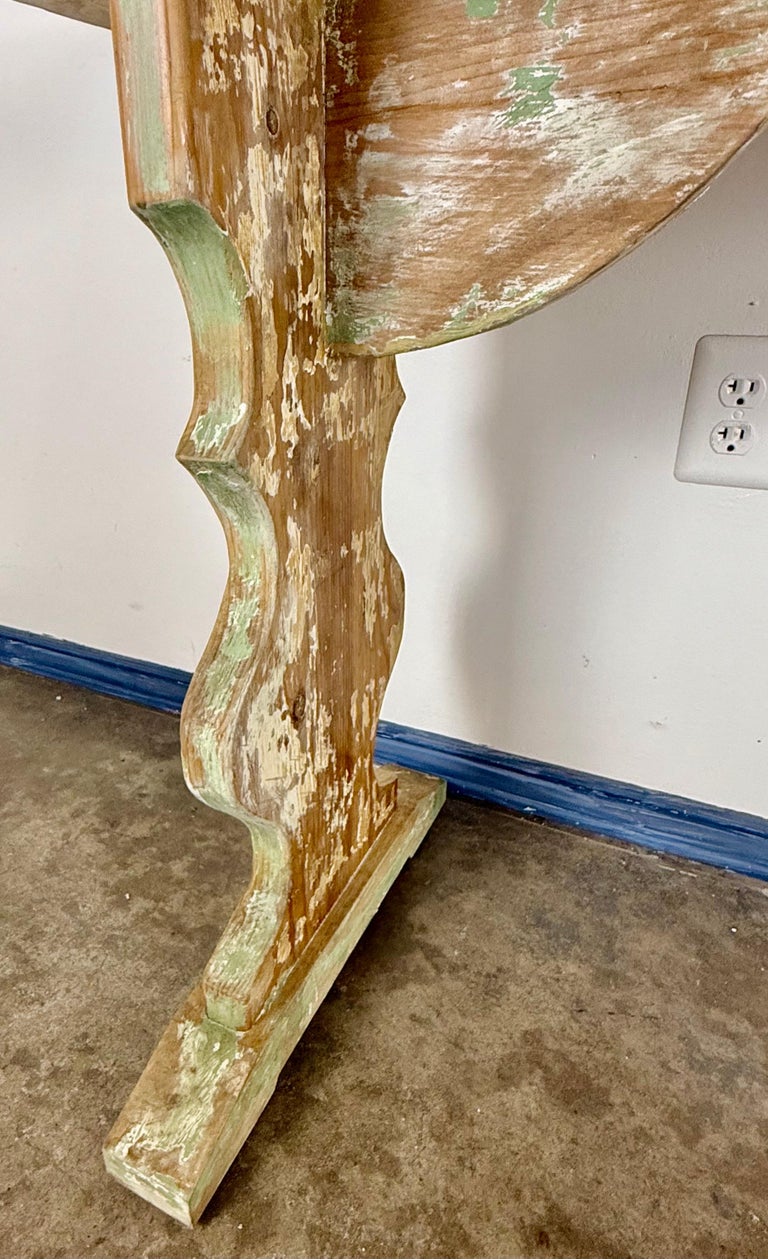 Weathered Swedish-Style Pine Console Table with Lyre-Shaped Supports